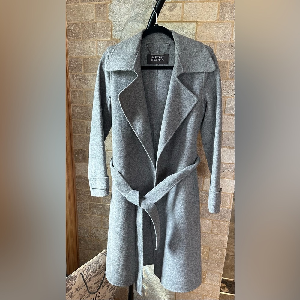 badgley mischka wool belted coat